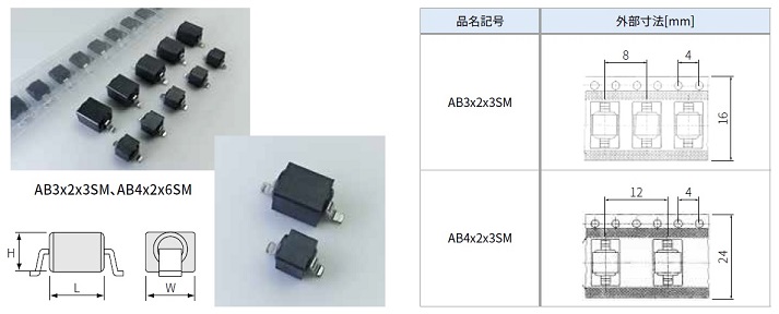 表面実装アモビーズの写真と寸法計測場所